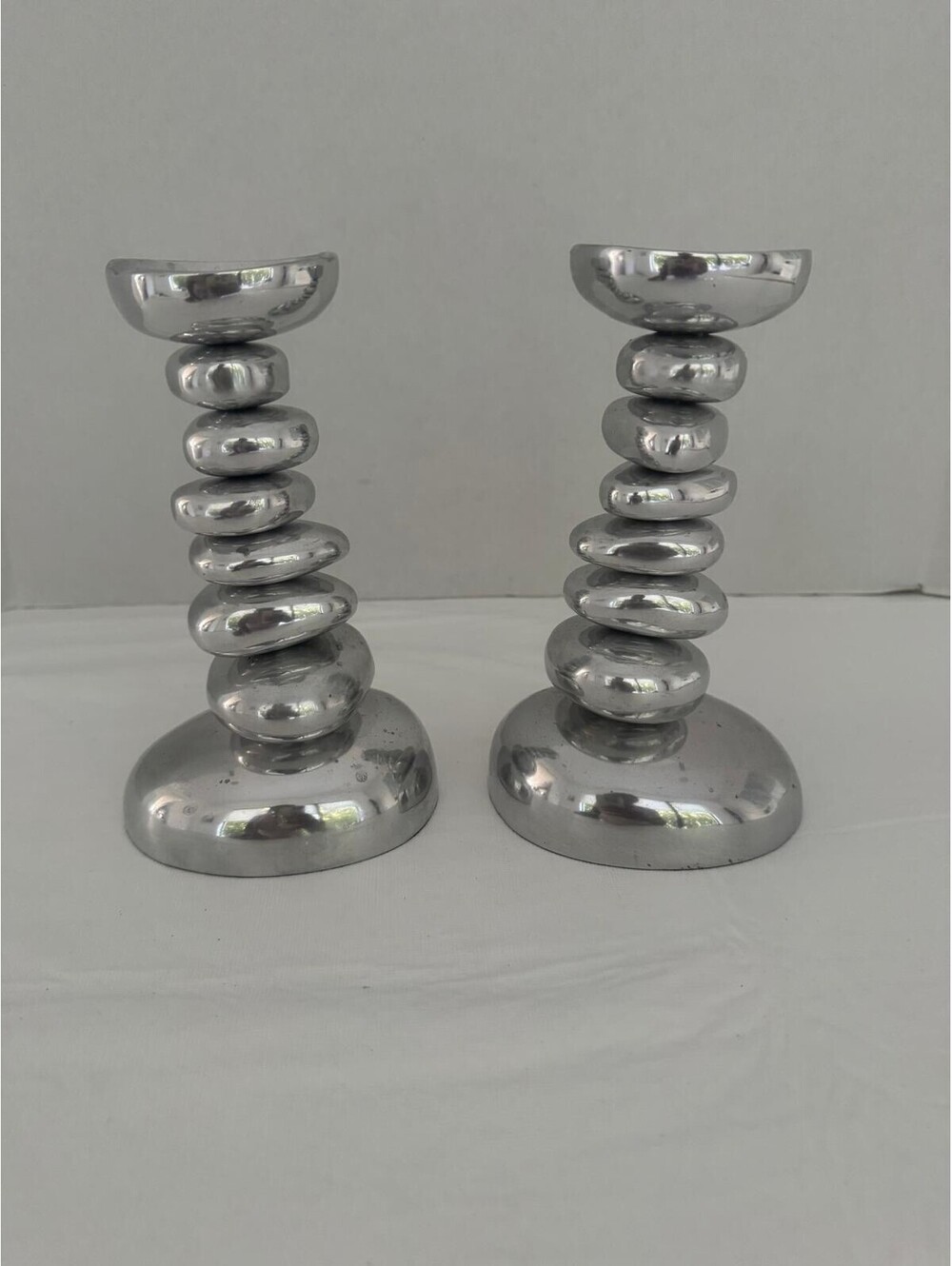 Vintage Michael Aram “River Rock” Silver‑Tone Candlesticks — Pair